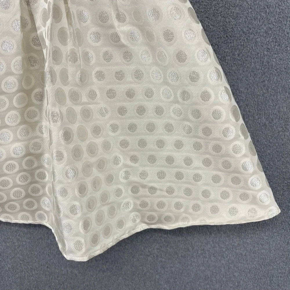 Justice Party Dress Girls 8 Cream Silver Metallic Polka Dot Sequin Embellished